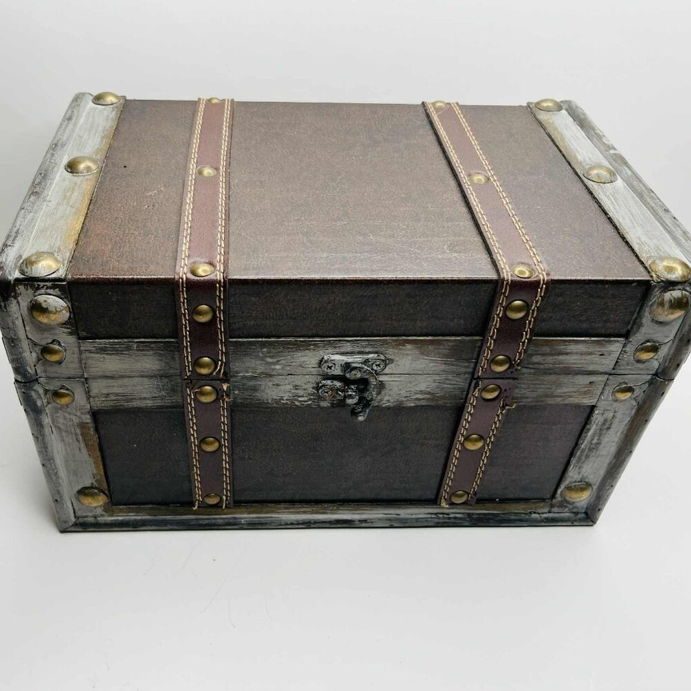 Vintage Hosley International Distressed Trunk Box Faux Leather Industrial Style